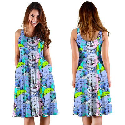 Elephant Art Color Print Pattern Sleeveless Dress