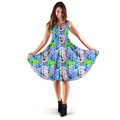 Elephant Art Color Print Pattern Sleeveless Dress