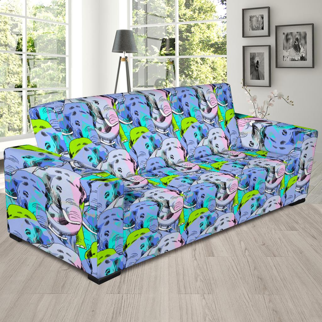 Elephant Art color Print Pattern Sofa Slipcover-JTAMIGO.COM