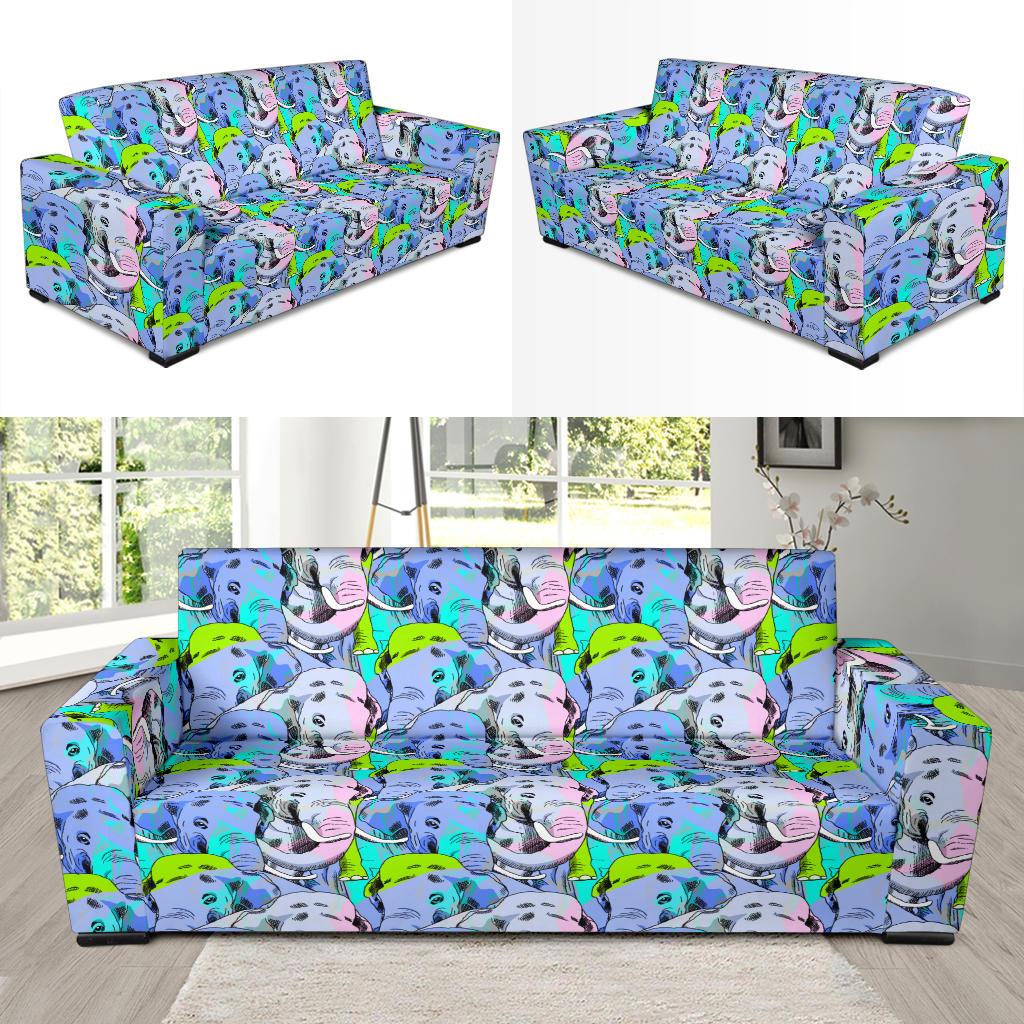 Elephant Art color Print Pattern Sofa Slipcover-JTAMIGO.COM