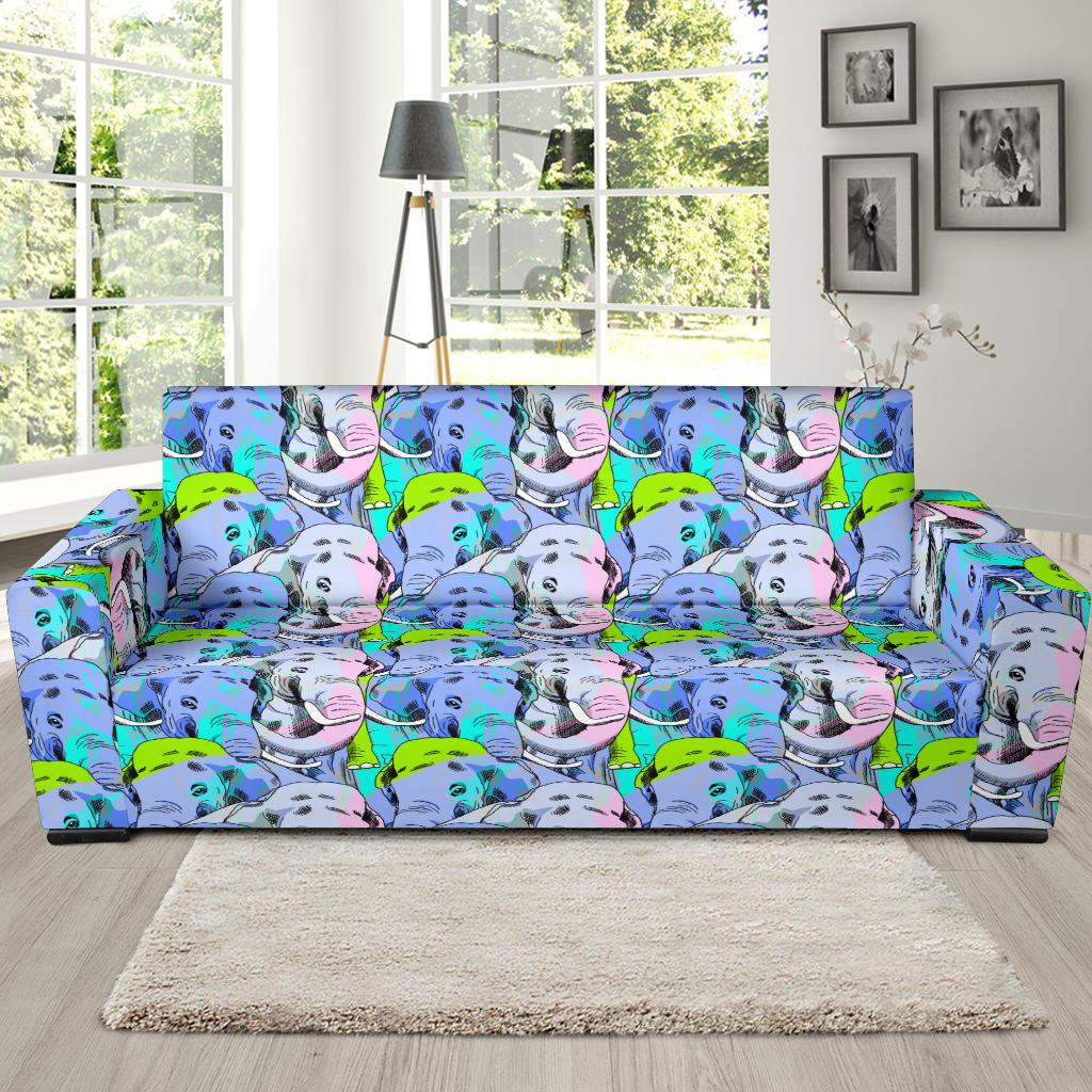 Elephant Art color Print Pattern Sofa Slipcover-JTAMIGO.COM