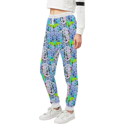 Elephant Art color Print Pattern Unisex Casual Sweatpants (Model L11)-JTAMIGO.COM
