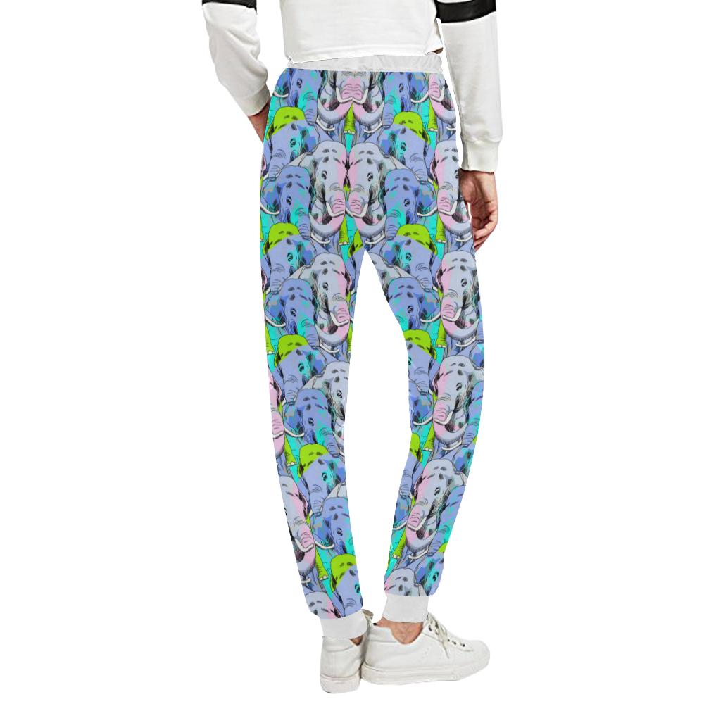 Elephant Art color Print Pattern Unisex Casual Sweatpants (Model L11)-JTAMIGO.COM