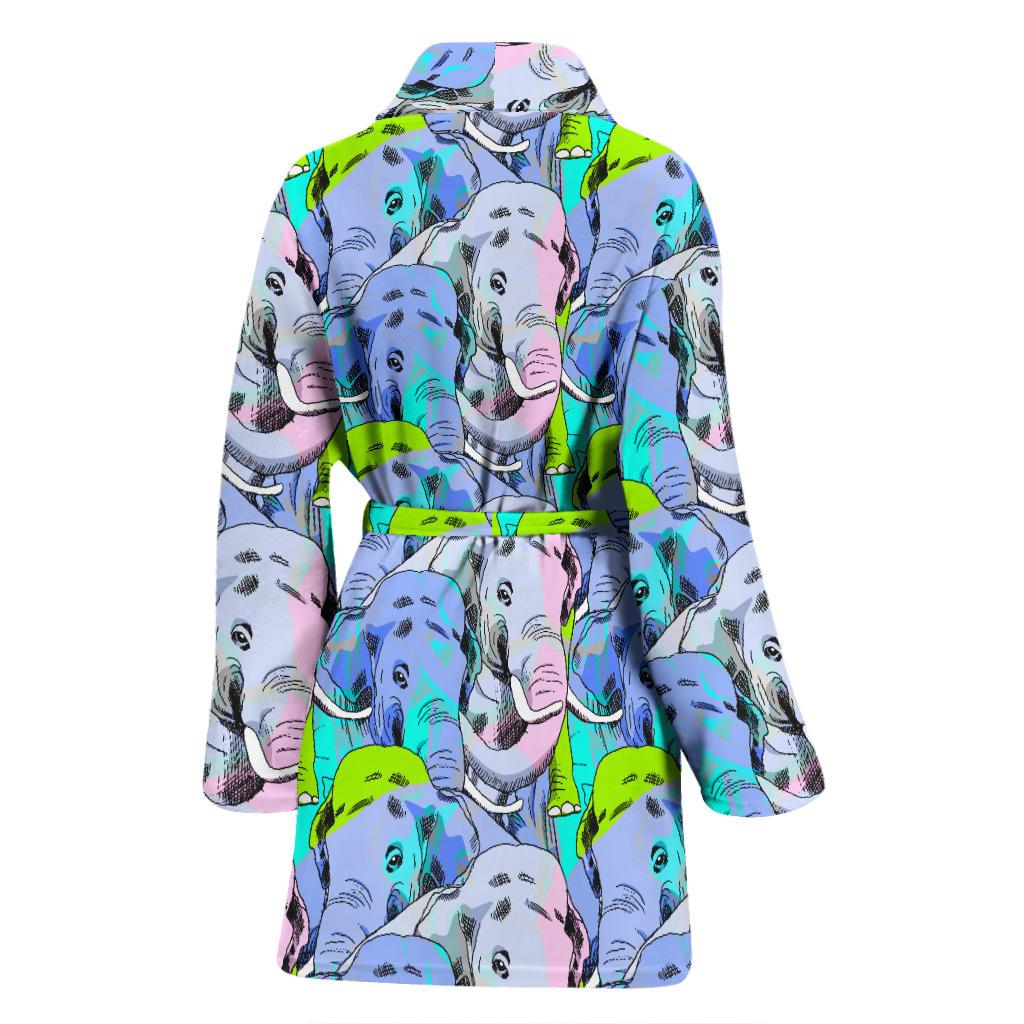 Elephant Art color Print Pattern Women Bath Robe-JTAMIGO.COM
