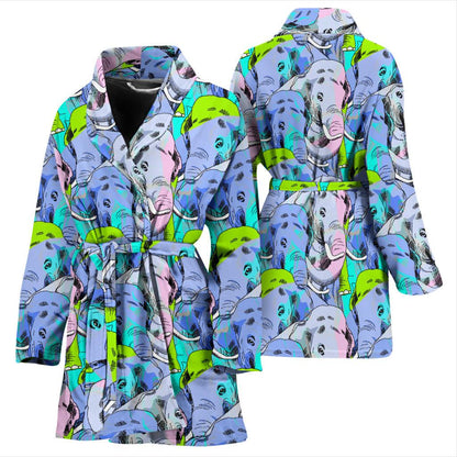 Elephant Art color Print Pattern Women Bath Robe-JTAMIGO.COM