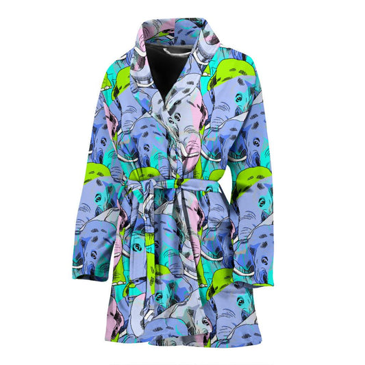 Elephant Art color Print Pattern Women Bath Robe-JTAMIGO.COM