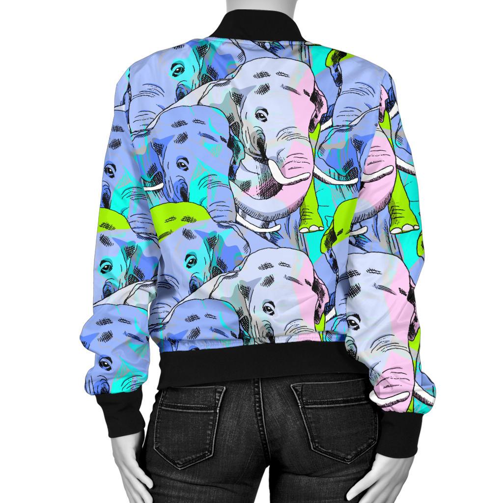 Elephant Art Color Print Pattern Women Casual Bomber Jacket