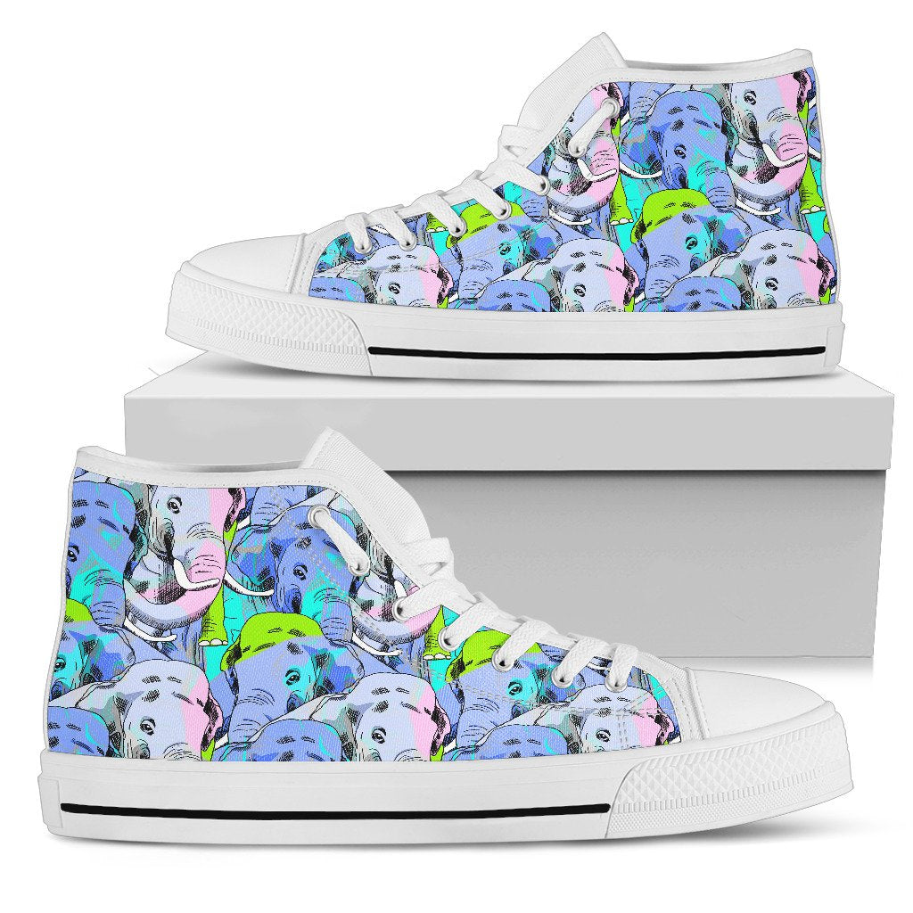 Elephant Art Color Print Pattern Women High Top Shoes
