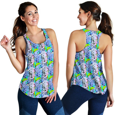 Elephant Art Color Print Pattern Women Racerback Tank Top