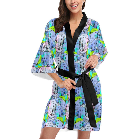 Elephant Art color Print Pattern Women Short Kimono Robe