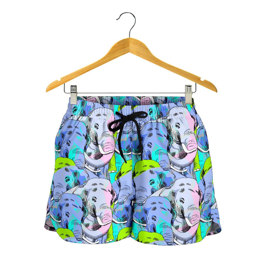 Elephant Art color Print Pattern Women Shorts-JTAMIGO.COM