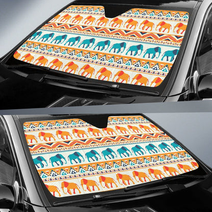 Elephant Aztec Ethnic Print Pattern Car Sun Shade For Windshield