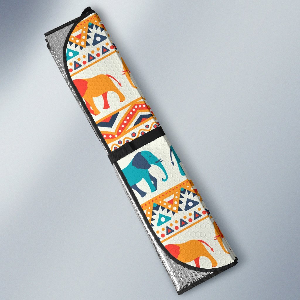 Elephant Aztec Ethnic Print Pattern Car Sun Shade For Windshield