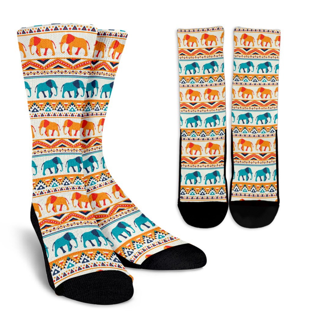Elephant Aztec Ethnic Print Pattern Crew Socks