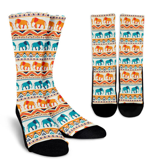 Elephant Aztec Ethnic Print Pattern Crew Socks