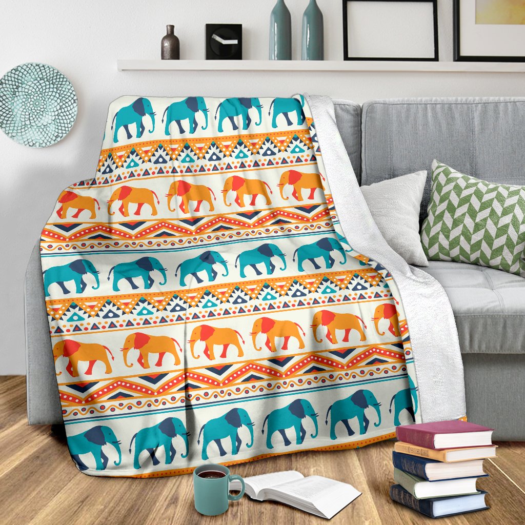 Elephant Aztec Ethnic Print Pattern Fleece Blanket