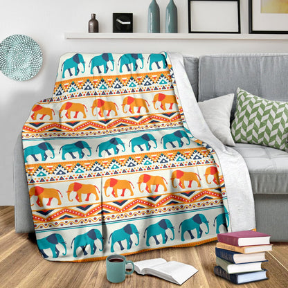 Elephant Aztec Ethnic Print Pattern Fleece Blanket