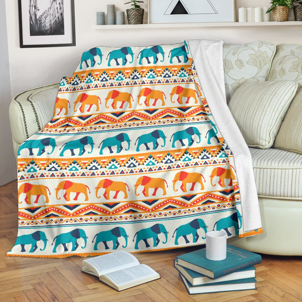Elephant Aztec Ethnic Print Pattern Fleece Blanket