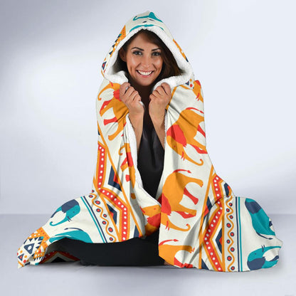 Elephant Aztec Ethnic Print Pattern Hooded Blanket-JTAMIGO.COM
