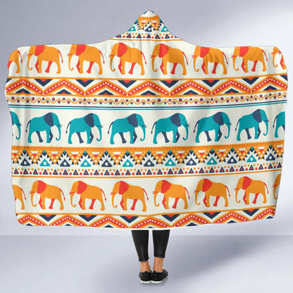 Elephant Aztec Ethnic Print Pattern Hooded Blanket-JTAMIGO.COM