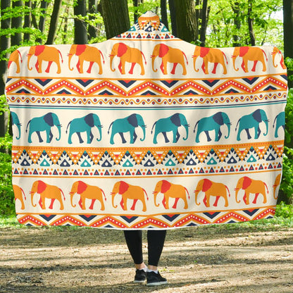 Elephant Aztec Ethnic Print Pattern Hooded Blanket-JTAMIGO.COM