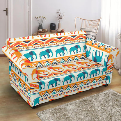 Elephant Aztec Ethnic Print Pattern Loveseat Slipcover-JTAMIGO.COM