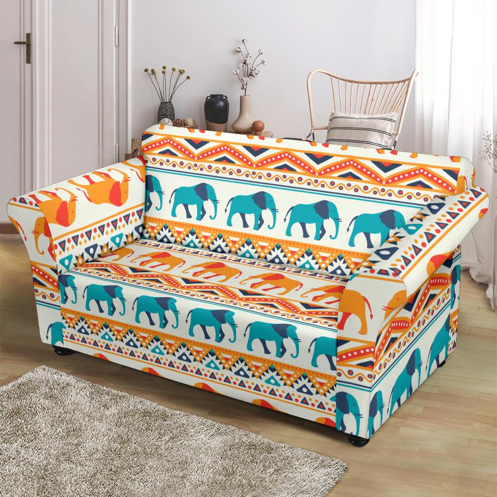 Elephant Aztec Ethnic Print Pattern Loveseat Slipcover-JTAMIGO.COM