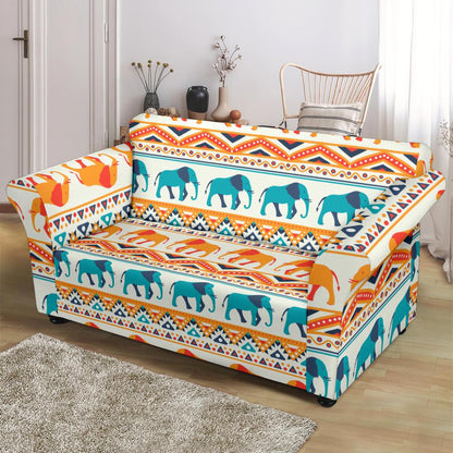 Elephant Aztec Ethnic Print Pattern Loveseat Slipcover-JTAMIGO.COM