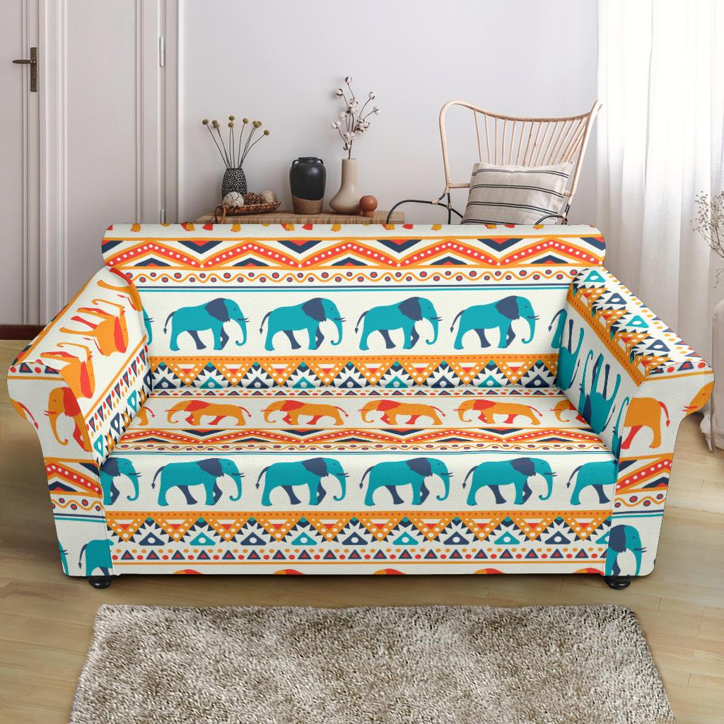 Elephant Aztec Ethnic Print Pattern Loveseat Slipcover-JTAMIGO.COM