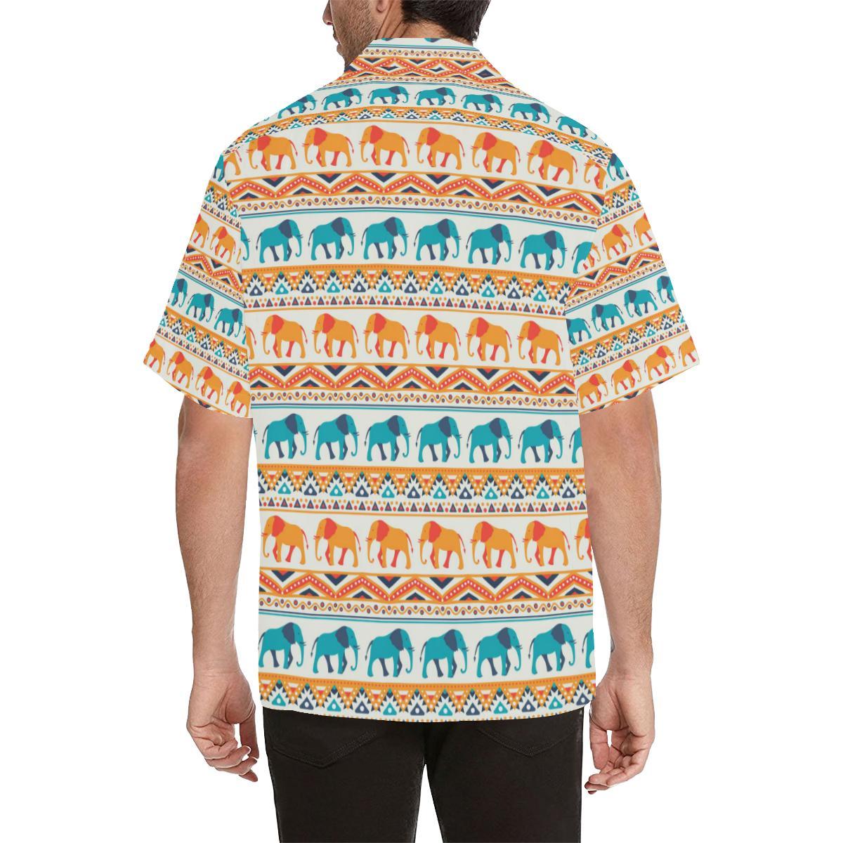 Elephant Aztec Ethnic Print Pattern Men Aloha Hawaiian Shirt