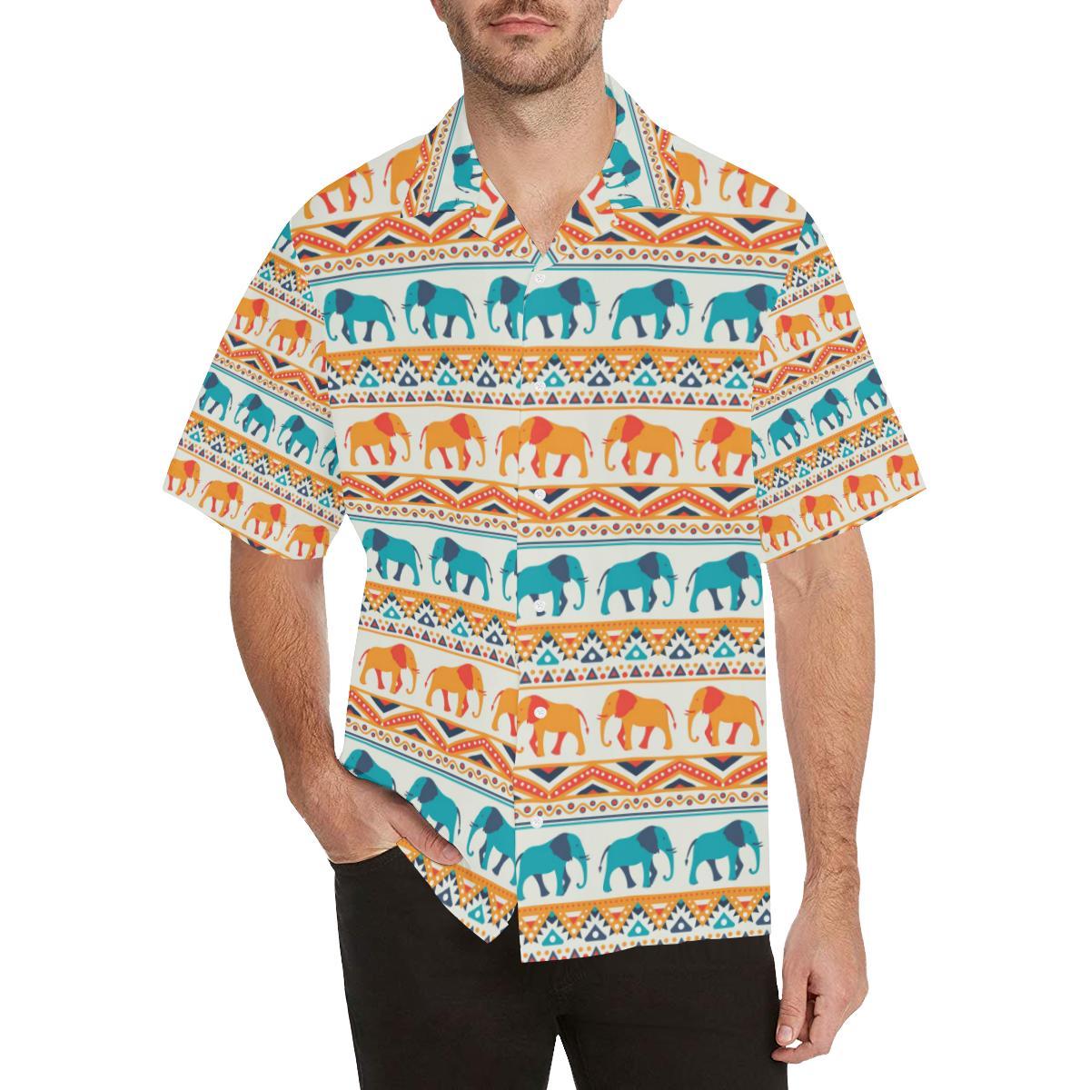 Elephant Aztec Ethnic Print Pattern Men Aloha Hawaiian Shirt