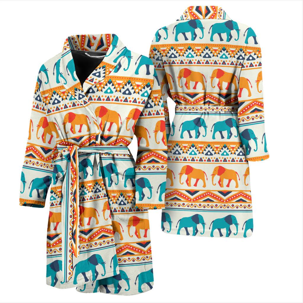 Elephant Aztec Ethnic Print Pattern Men Bath Robe-JTAMIGO.COM