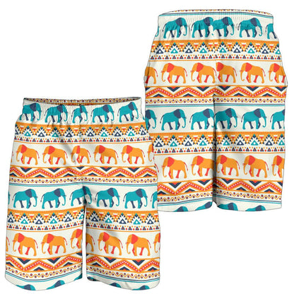 Elephant Aztec Ethnic Print Pattern Mens Shorts-JTAMIGO.COM