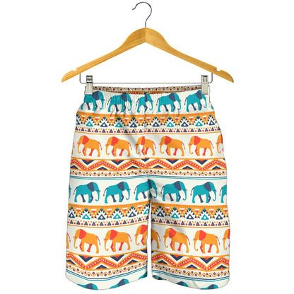Elephant Aztec Ethnic Print Pattern Mens Shorts-JTAMIGO.COM