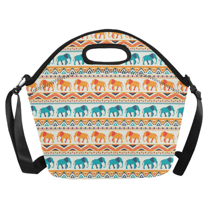Elephant Aztec Ethnic Print Pattern Neoprene Lunch Bag (Model 1669)(Large)-JTAMIGO.COM