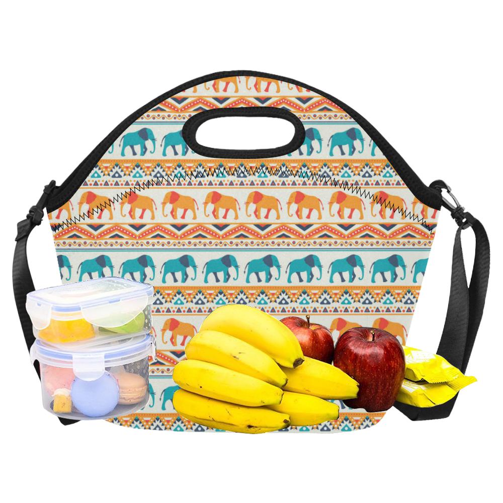 Elephant Aztec Ethnic Print Pattern Neoprene Lunch Bag (Model 1669)(Large)-JTAMIGO.COM
