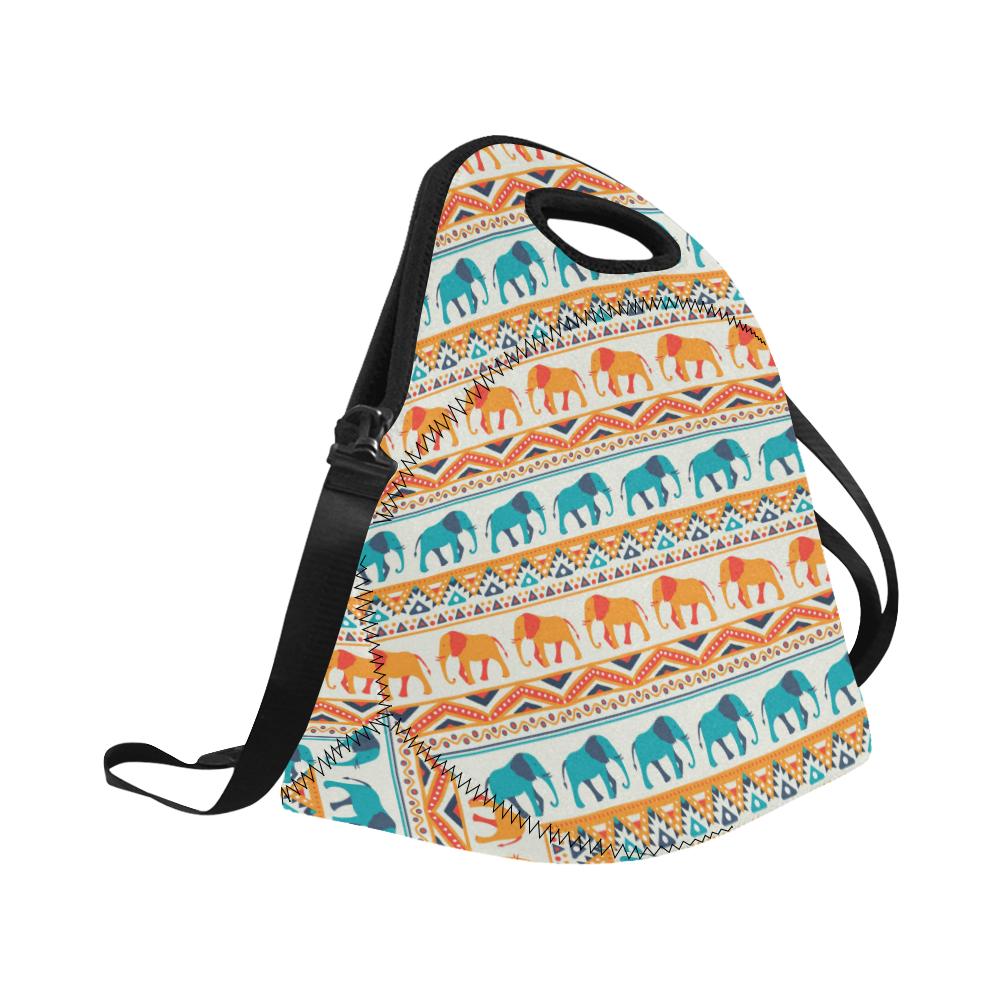 Elephant Aztec Ethnic Print Pattern Neoprene Lunch Bag (Model 1669)(Large)-JTAMIGO.COM