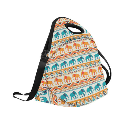 Elephant Aztec Ethnic Print Pattern Neoprene Lunch Bag (Model 1669)(Large)-JTAMIGO.COM
