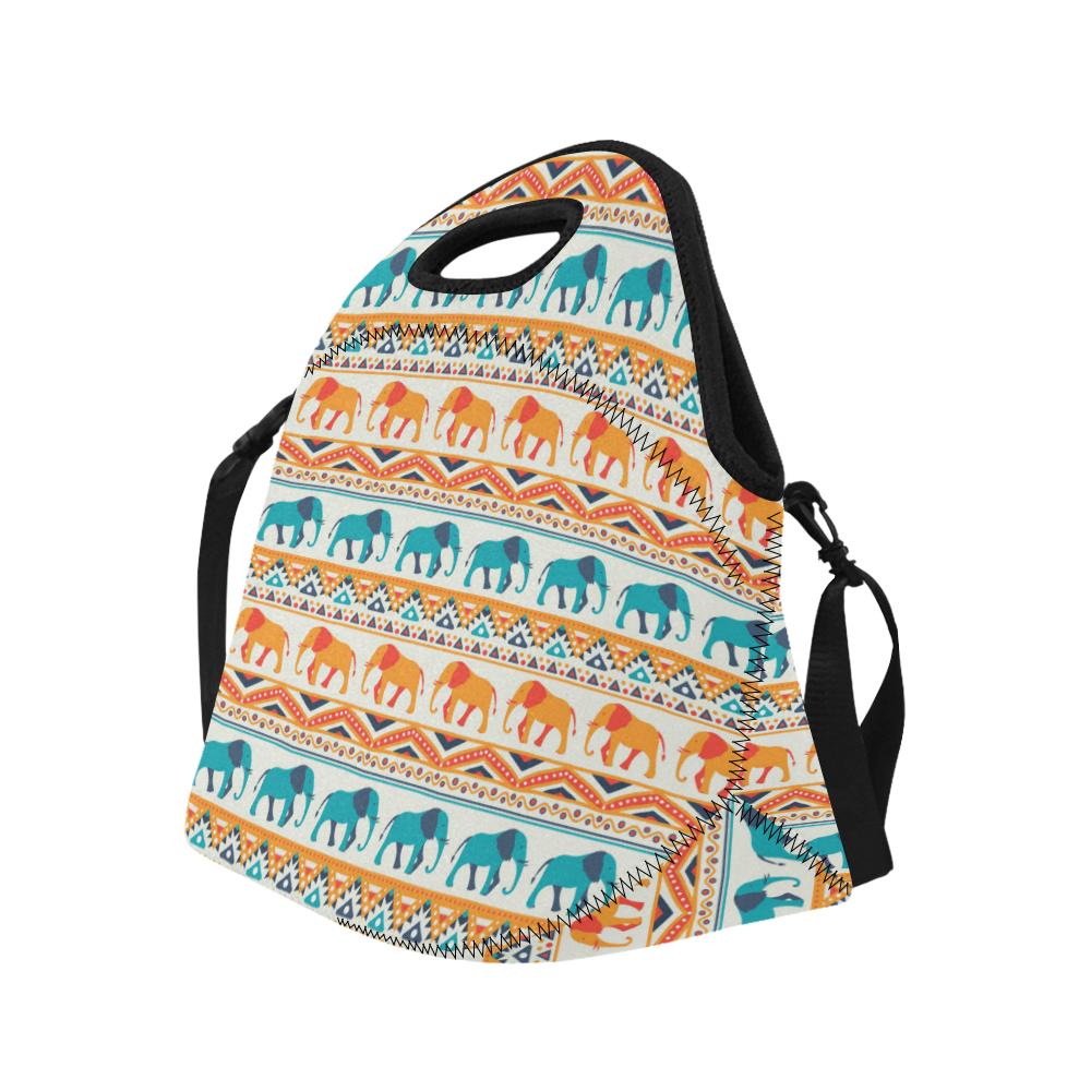 Elephant Aztec Ethnic Print Pattern Neoprene Lunch Bag (Model 1669)(Large)-JTAMIGO.COM
