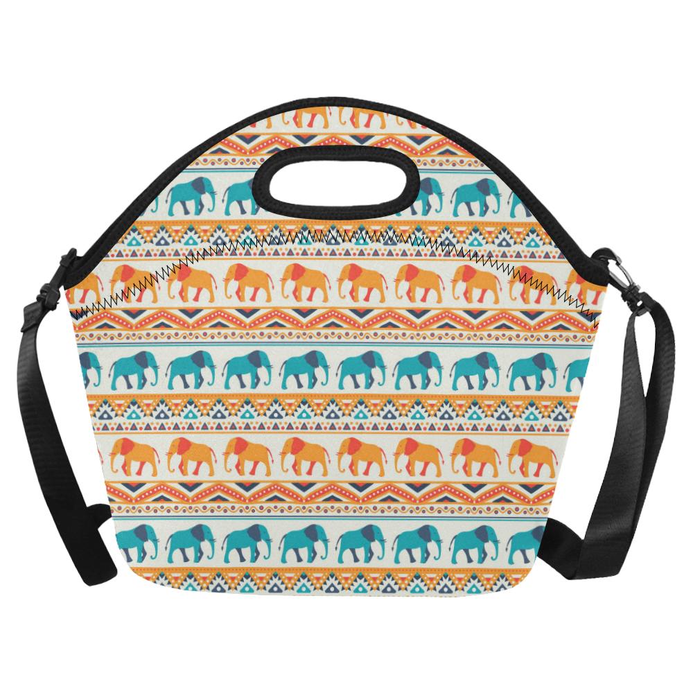 Elephant Aztec Ethnic Print Pattern Neoprene Lunch Bag (Model 1669)(Large)-JTAMIGO.COM