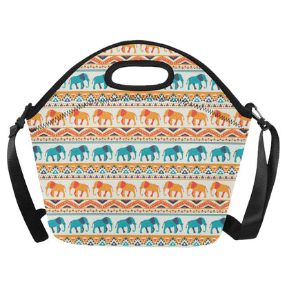 Elephant Aztec Ethnic Print Pattern Neoprene Lunch Bag (Model 1669)(Large)-JTAMIGO.COM