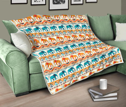 Elephant Aztec Ethnic Print Pattern Premium Quilt-JTAMIGO.COM