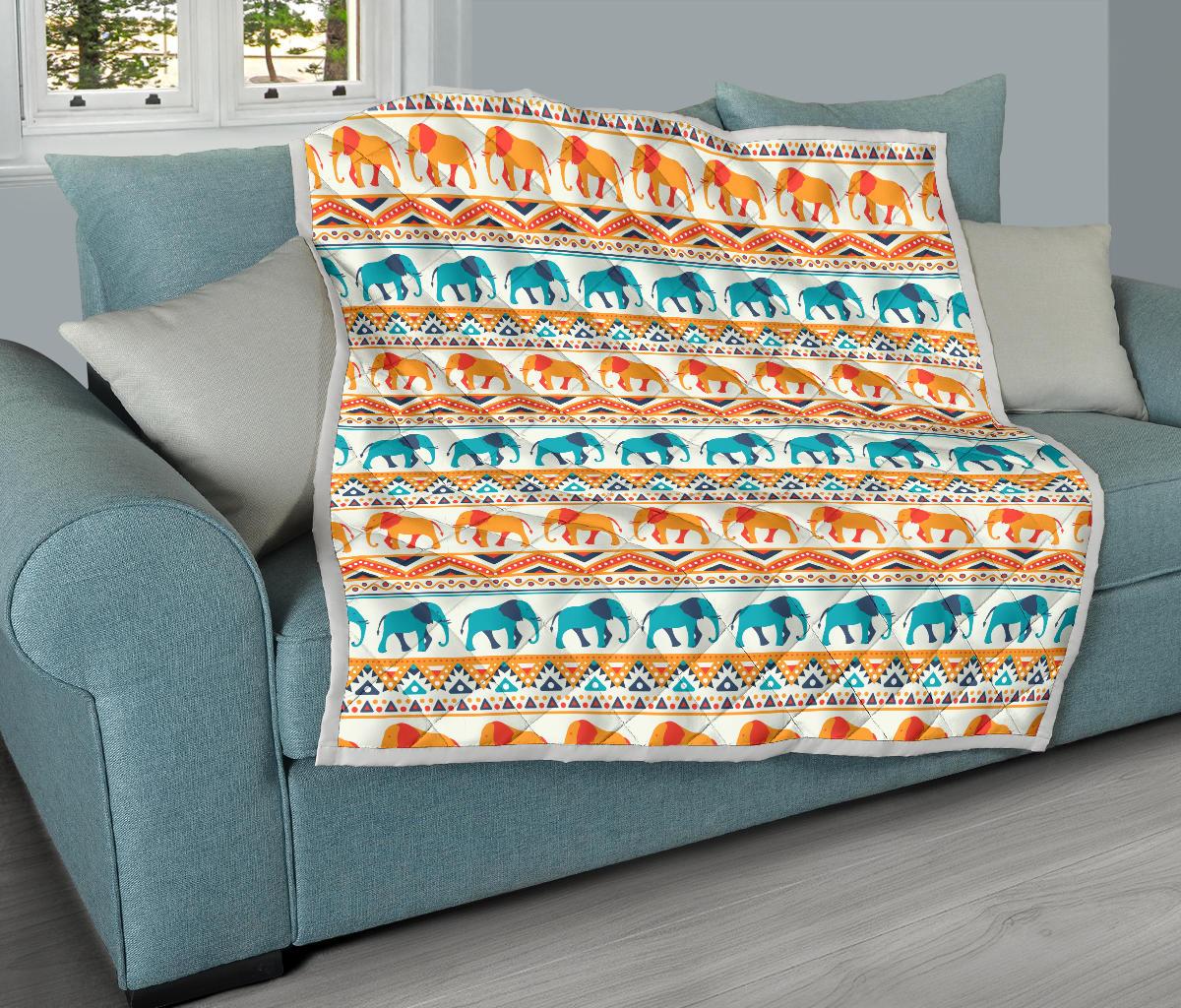 Elephant Aztec Ethnic Print Pattern Premium Quilt-JTAMIGO.COM