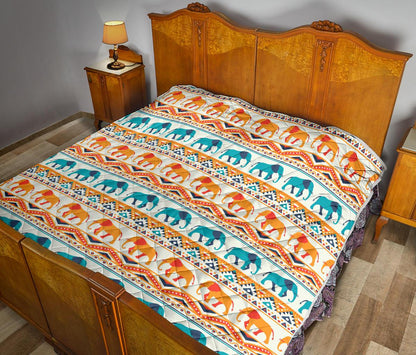 Elephant Aztec Ethnic Print Pattern Premium Quilt-JTAMIGO.COM