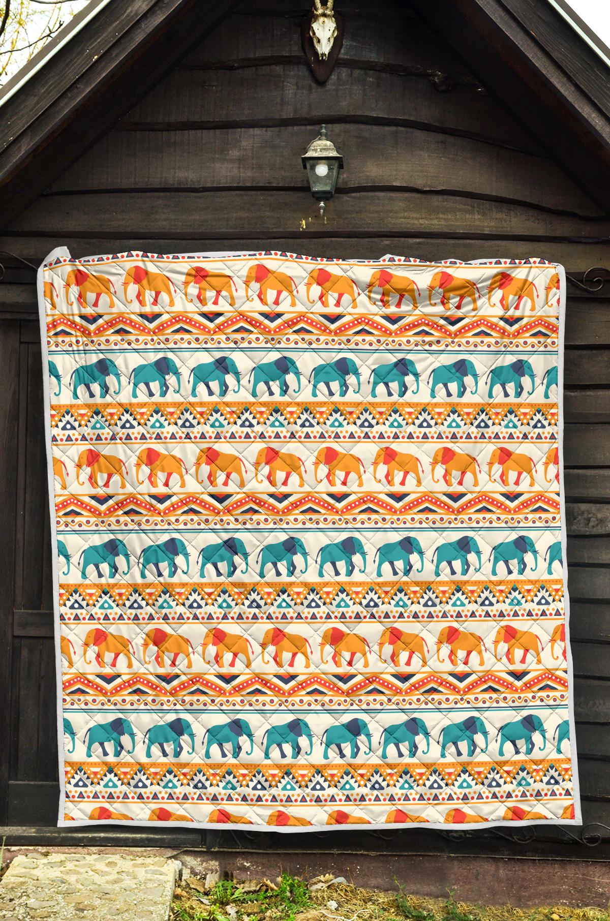 Elephant Aztec Ethnic Print Pattern Premium Quilt-JTAMIGO.COM