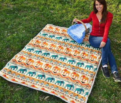 Elephant Aztec Ethnic Print Pattern Premium Quilt-JTAMIGO.COM