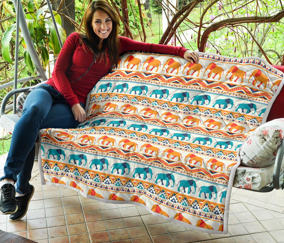 Elephant Aztec Ethnic Print Pattern Premium Quilt-JTAMIGO.COM