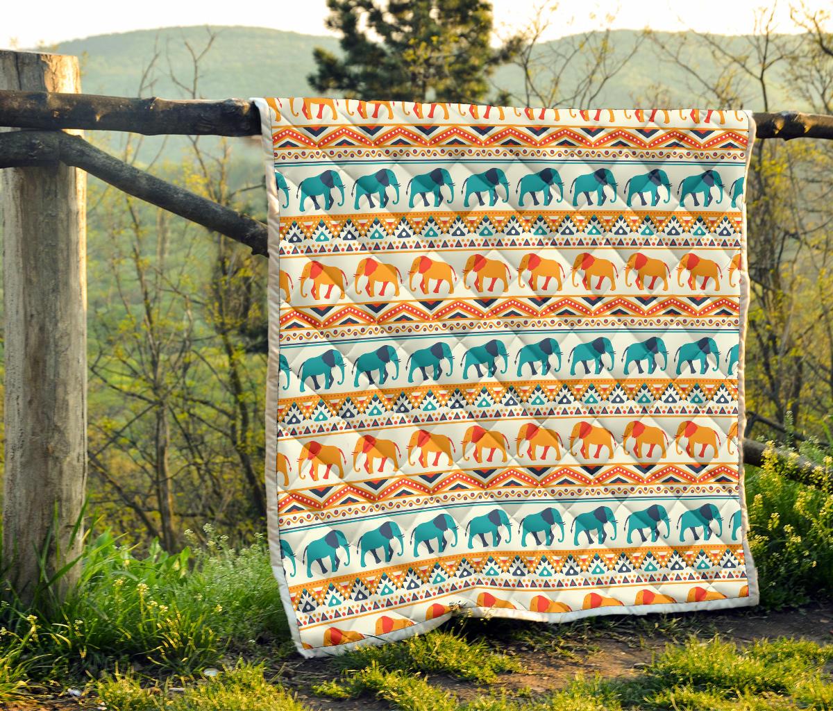 Elephant Aztec Ethnic Print Pattern Premium Quilt-JTAMIGO.COM
