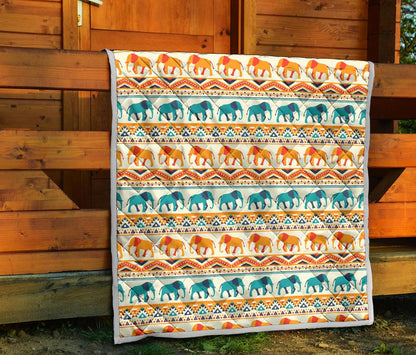 Elephant Aztec Ethnic Print Pattern Premium Quilt-JTAMIGO.COM