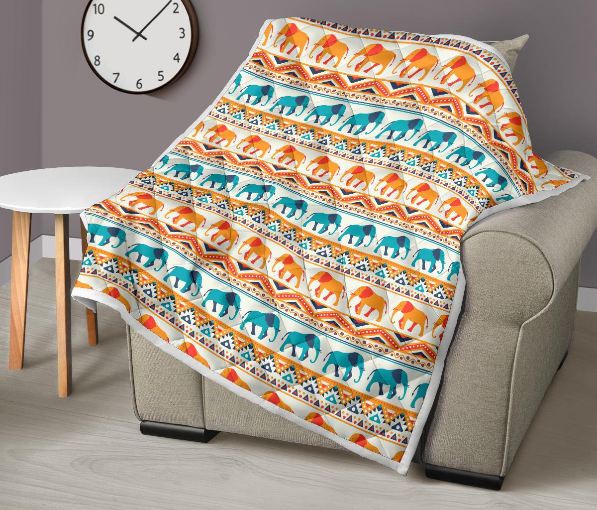 Elephant Aztec Ethnic Print Pattern Premium Quilt-JTAMIGO.COM